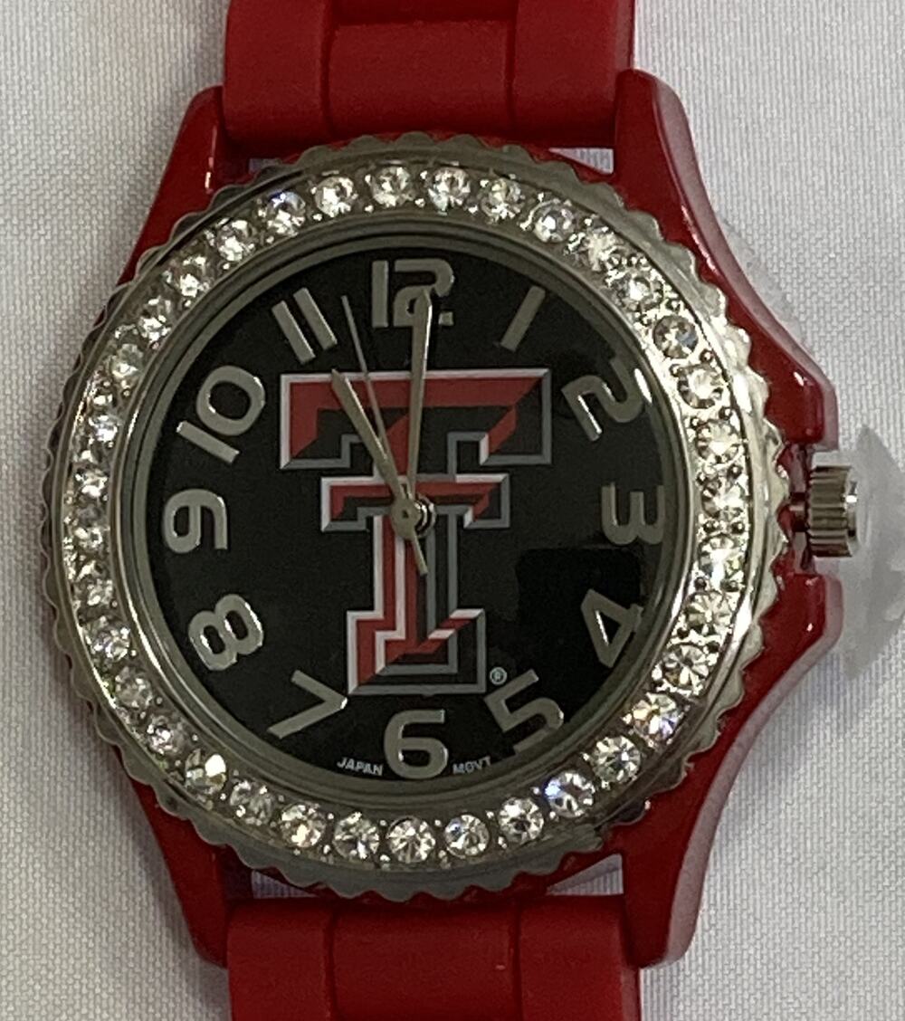 Texas Tech Red Raiders Ladies Crystals Watch, Red Band, NCAA